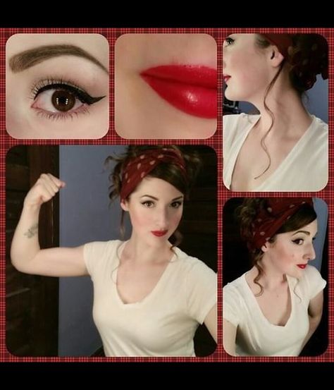 Halloween Rosie the Riveter makeup & hair | Caitlyn K.'s (Caitlynkreklewich) Photo | Beautylish Rosie The Riveter Makeup, Glam Bag, Rosie The Riveter, Halloween 2015, Beauty Box Subscriptions, Youtube Tutorials, Beauty Box, Up Girl, Makeup Hair