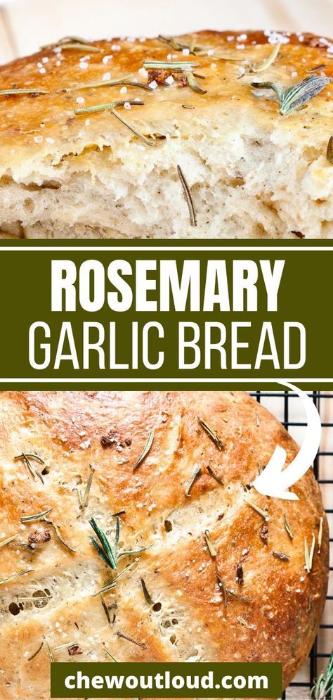 Rustic Bread Recipe, Restaurant Bread, Garlic Bread At Home, Rosemary Garlic Bread, Olive Oil Bread, Rosemary Bread, Chewy Bread, Homemade Garlic Bread, Dutch Oven Bread