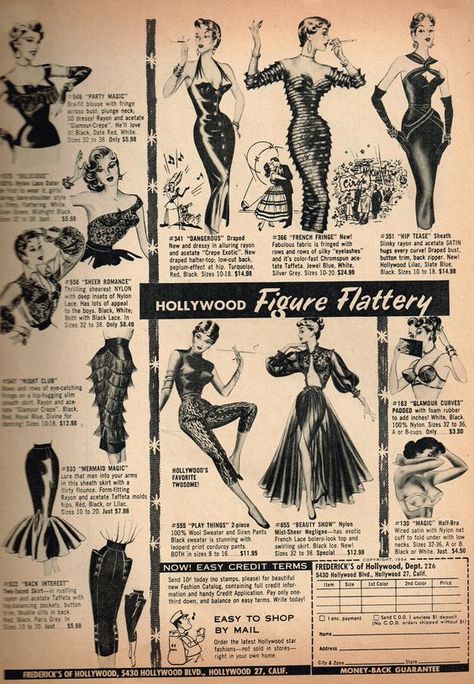 60s Vintage Fashion, Fifties Dress, Frederick’s Of Hollywood, Classic Lingerie, 20th Century Fashion, Fashion 1950s, Fredericks Of Hollywood, Old Fashion, Vintage Glamour