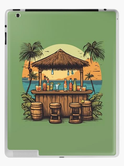 "Tiki bar watercolor" iPad Case & Skin for Sale by AKRE R Tiki Bar Painting, Tiki Bar Background, Tiki Bar Drawing, Classy Photos, Tropical Cocktails, Clothing Labels Design, Labels Design, Bamboo Decor, Flame Art