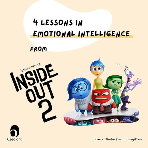 Six Seconds on Instagram: "Inside Out really is a movie made for everyone, here are 4 lessons you can learn from Inside Out 2! Would love to hear below what your takeaways from the movie were?! #insideout #insideout2 #disney #pixar #emotions #emotionalintelligence" Character Activities, Inside Out Characters, Disney Inside Out, Inside Out 2, Theme Days, Homeschool Ideas, Lessons Learned, Emotional Intelligence, The Movie