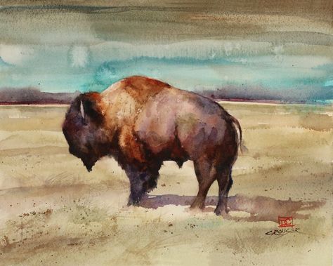 Bison Artwork, Bison Print, Buffalo Painting, Dean Crouser, Bison Art, Buffalo Art, Yellowstone Park, Wildlife Prints, Watercolor Animals