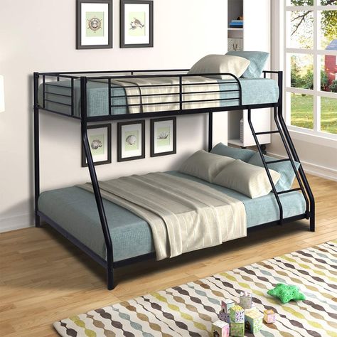 Amazon.com: Bunk Bed Twin Over Full Sturdy Steel Metal Bed Frame with Flat Ladder and Guardrail for Children/Teens/Adults (Black) : Home & Kitchen Bunk Bed Twin Over Full, Bunk Beds Boys, Low Bunk Beds, Metal Bunk Bed, Black Bed Frame, Twin Over Full Bunk Bed, Full Bunk Bed, Bed Twin, Metal Bunk Beds