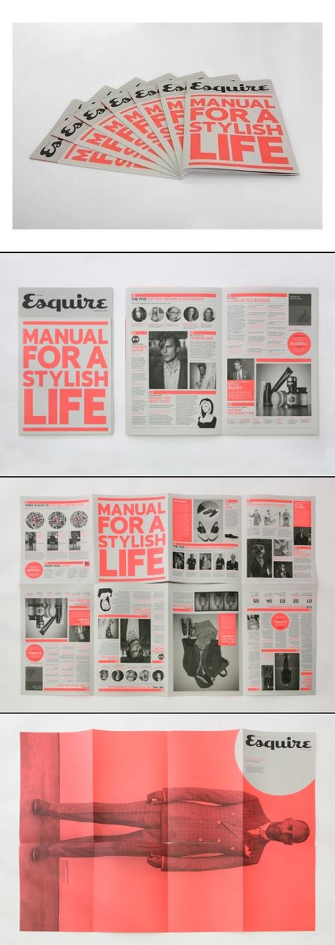 Esquire manual for stylish life. Booklet Ideas, Zine Ideas, Fashion Editorial Layout, Newspaper Layout, Editorial Design Layout, Timeline Design, Newspaper Design, Creative Graphics, Booklet Design