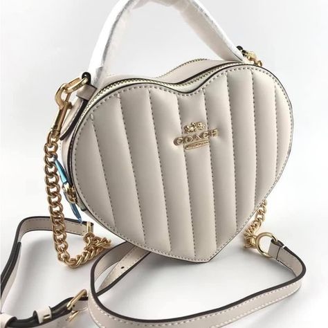 HEART SHAPE CROSSBODY BAG COACH Coach Quilted Heart Bag, Coach Bags Heart, Coach Heart Crossbody Bag, Coach Bags White, Coach Heart Bag, Heart Crossbody Bag, Crossbody Bag Coach, Bags Brands, Purse Collection