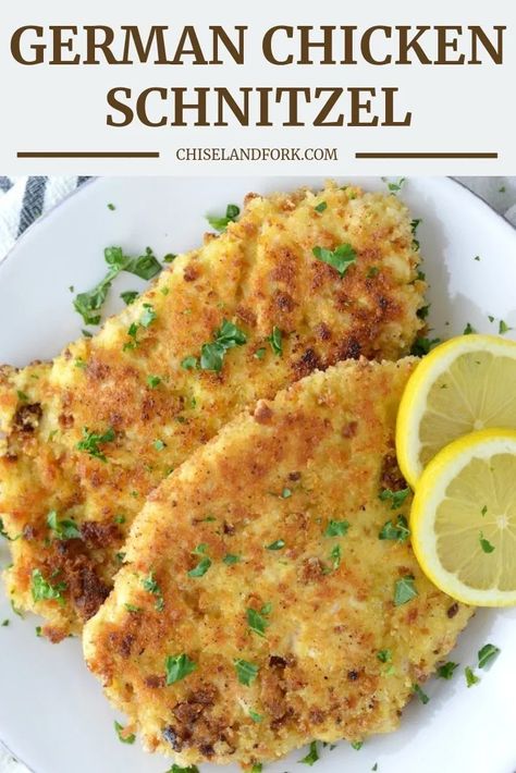 Quiche Chorizo, Chicken Schnitzel Recipe, Veal Schnitzel, Schnitzel Recipe, German Food Authentic, Schnitzel Recipes, Chicken Schnitzel, Chicken Cutlets, Seitan