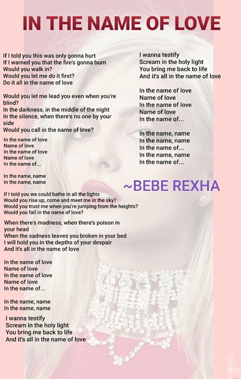 Bebe Rexha Lyrics, Songs Drawing, Shape Of You Song, Disney Song Lyrics, Life Songs, Free Song Lyrics, Pink Song Lyrics, Hands Tutorial, In The Name Of Love