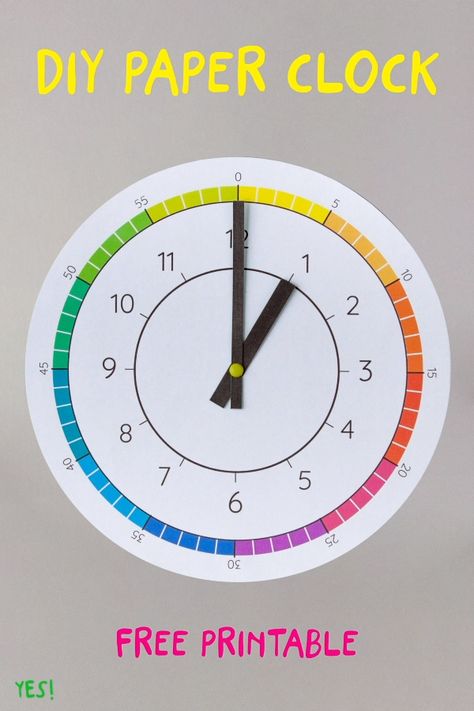 Looking for simple ideas how to teach your toddler or preschooler about time? With a paper clock! We have designed a colorful paper #clock template with a simple diy tutorial to make it at home! So much fun learning about time! #yeswemadethis #tellingtime #diypapercrafts #diypaper #learningactivities Clock Learning For Kids, Clock Learning, Clock Printable, Teaching Clock, Paper Clock, Learning Clock, Clock Template, Learn To Tell Time, Teaching Time