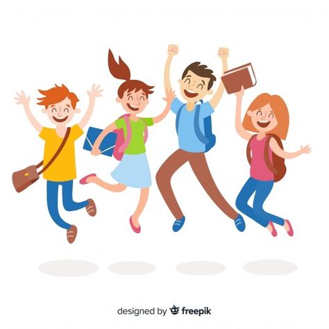 Happy students jumping | Free Vector #Freepik #freevector #school #education #character #student Mothers Day Photos, High School Days, Happy Students, Going To University, Fashion Design Sketchbook, Design Sketchbook, Mother's Day Photos, Korean Words, School Logo