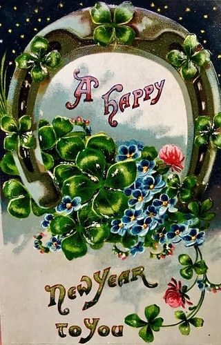 Happy New Year Horseshoe | New Year's postcard 1902 | Flickr Shamrock Art, Vintage Happy New Year, New Year Postcard, Antique Postcard, Holiday Postcards, Lucky Clover, Vintage Birthday, Old Postcards, Vintage Greeting Cards