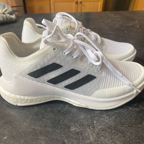 Adidas Crazyflight W. White With Black. New With Tags And Box Adidas Volleyball Shoes Women, Adidas Crazyflight, Adidas Volleyball Shoes, Grey Adidas Shoes, Shoes Volleyball, Handball Shoes, Burgundy Sneakers, Adidas Tubular Shadow, Adidas Swift Run