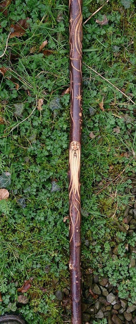 Carved blackthorn wood spirit staff by MS ART Art Sculpture En Bois, Staff Photos, Spirit Sticks, Handmade Walking Sticks, Wooden Staff, Walking Staff, Hand Carved Walking Sticks, Dremel Carving, Wood Carving For Beginners