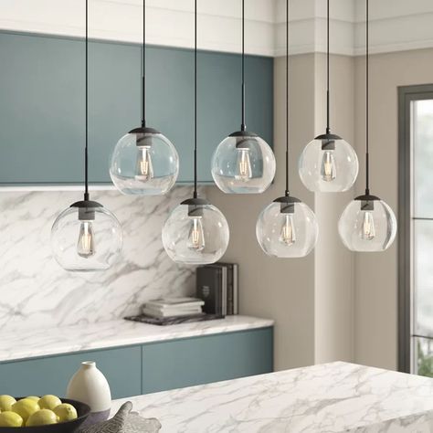 Snead 7 - Light Cluster Globe Pendant with Glass Accents Kitchen Island Linear Pendant, Light Kitchen Island, Verre Design, Light Kitchen, Island Pendants, Kitchen Island Pendants, Kitchen Trends, Linear Pendant, Linear Chandelier