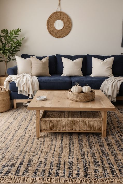 25 Navy and White Living Room Ideas – The Crafty Hacks Navy Blue Loveseat Living Room, Navy Couch Color Schemes, Family Room With Navy Couch, Navy Couch In Living Room, Gray Navy And White Living Room, Living Room Designs Navy Blue Couch, Minimalist Living Room Navy Couch, Blue Couch Rug Combo, Carpets For Living Room Blue Sofa