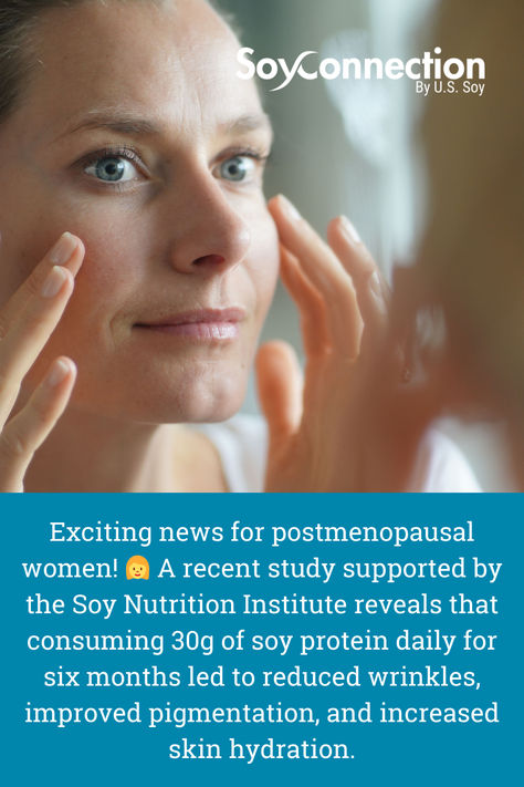 Exciting news for postmenopausal women! 👩 A recent study supported by the Soy Nutrition Institute reveals that consuming 30g of soy protein daily for six months led to reduced wrinkles, improved pigmentation, and increased skin hydration. 💧 The soy group showed a significant -6.5% reduction in wrinkle severity and a 39-68% boost in skin hydration. These benefits are attributed to soybeans' isoflavones, found in soy foods like soy milk and tofu. 🥛 Soy Foods, Protein Benefits, Soy Recipes, Soy Protein, Skin Hydration, Soy Milk, Clinical Trials, Exciting News, Hydrate Skin