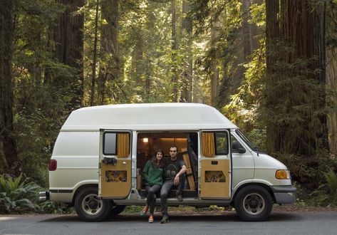 Eva & Victor in a Dodge Ram Van — Tiny House, Tiny Footprint Vanlife Illustration, Vans Painted, Dodge Ram Van, Van Dwelling, Ram Van, Painted Vans, Dodge Van, Vw Bus Camper, Living On The Road