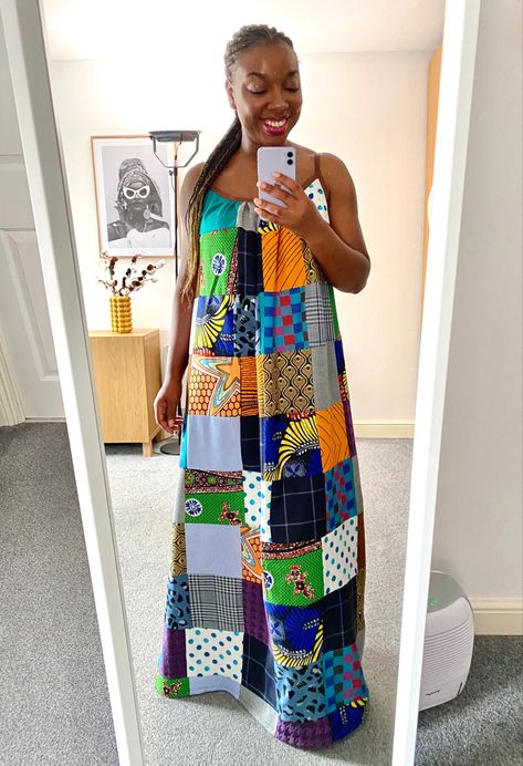 Ankara Patchwork Dress, Patchwork Clothes Diy Free Pattern, Patchwork Dress Diy, Patch Work Dress, Patchwork Dress Pattern, African Dress Patterns, Africa Fashion Woman, Africa Fashion Style, Patchwork Dresses