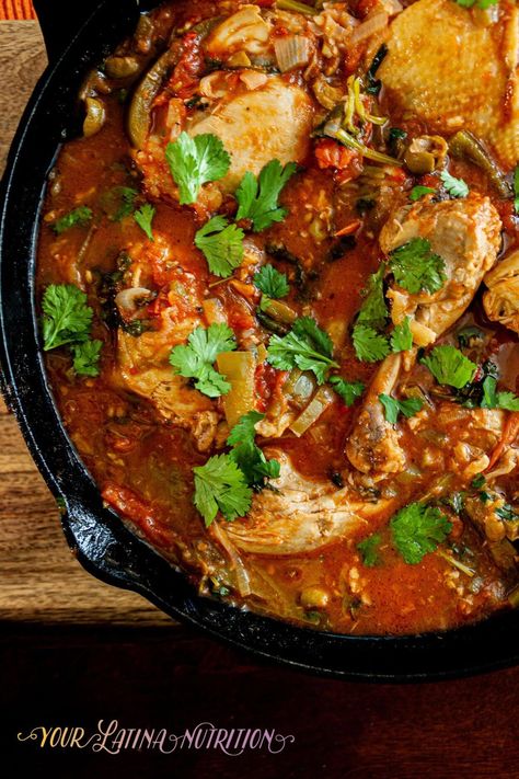 Pollo Guisado Dominican (Dominican Chicken Recipe) — Your Latina Nutrition Dominican Chicken Stew, Dominican Stewed Chicken, Dominican Pollo Guisado Recipe, Dominican Chicken Recipes, Dominican Food Recipes, Chimichurri Burger, Dominican Chicken, Pollo Guisado Recipe, Dominican Recipes