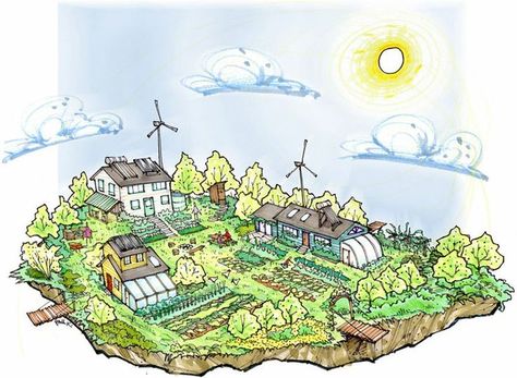 Punk Comic, Solar Punk, Water From Air, Regenerative Farming, Landscape Graphic, Village Ideas, Comic Ideas, Regenerative Agriculture, Farm Layout