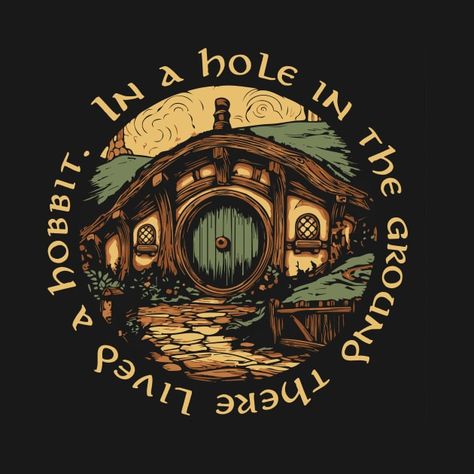 In a hole in the ground there lived a hobbit. - Bag End - T-Shirt | TeePublic Lotr Hobbit Hole, In A Hole In The Ground Lived A Hobbit, Hobbit Sayings, Lord Of The Rings Mural, The Hobbit Painting, Hobbit House Drawing, Fellowship Of The Ring Art, Lord Of The Rings Artwork, The Hobbit Art