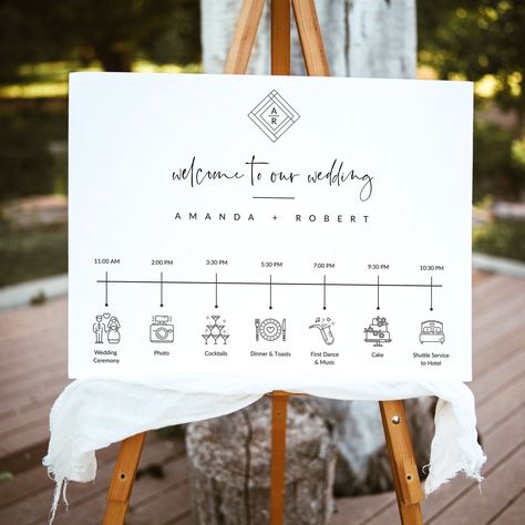 Giulia |  wedding timeline sign, wedding welcome sign, order of event sign, wedding day timeline template, printable wedding party timeline Wedding Timeline Sign, Wedding Day Timeline Template, Party Timeline, Wedding Timeline Template, Wedding Reception Party, Wedding Icon, Event Sign, Wedding Venue Decorations, Wedding Order