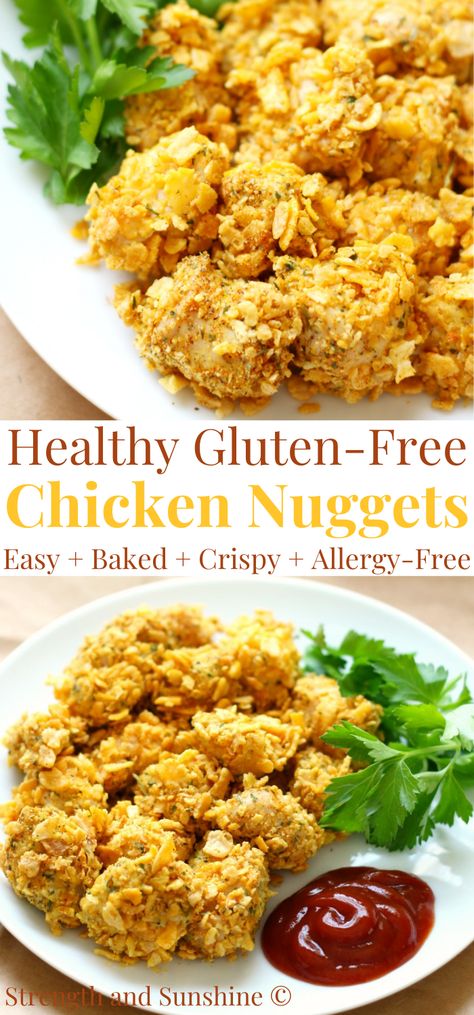 healthy gluten-free chicken nuggets Gf Df Chicken Recipes, Gluten Free Air Fryer Chicken Nuggets, Egg Free Chicken Nuggets, Corn Flakes Chicken, Whole 30 Chicken Nuggets, Gluten Free Chicken Nuggets Baked, Gluten Free Chicken Fingers, Corn Flake Chicken, Plant Based Chicken Nuggets