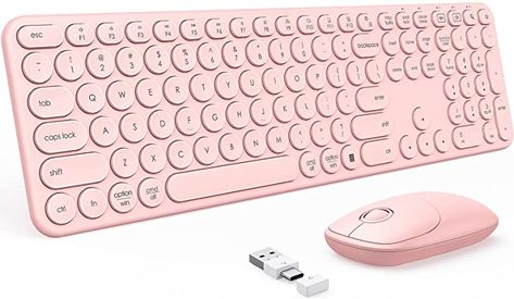 Amazon.com: PEIOUS Wireless Mouse and Keyboard, USB and Type C Cute Wireless Keyboard Mouse Combo, Full Size Round Key Cordless Keyboard for Mac, Windows 7/8/10, Chrome OS, Laptop, Computer (Pink) : Electronics Gold Keyboard, Pink Keyboard, Wireless Keyboard And Mouse, Mouse And Keyboard, Usb Design, Computer Camera, Cute Rose, Wireless Keyboard, Mac Mini