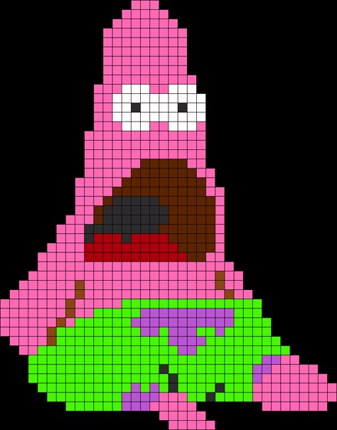 Face Melted Patrick Perler Bead Pattern | Bead Sprites | Characters Fuse Bead Patterns Modele Pixel Art, Fuse Bead Patterns, Pixel Art Templates, 8bit Art, Perler Bead Templates, Pixel Drawing, Kandi Patterns, Pixel Art Grid, Bead Sprite