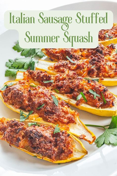 Warm Weather Meals, Stuffed Summer Squash, Ground Italian Sausage Recipes, Ground Sausage Recipes, Old School Recipes, Sausage Recipes For Dinner, Vegetables Dishes, Summer Squash Recipes, Stuffed Vegetables