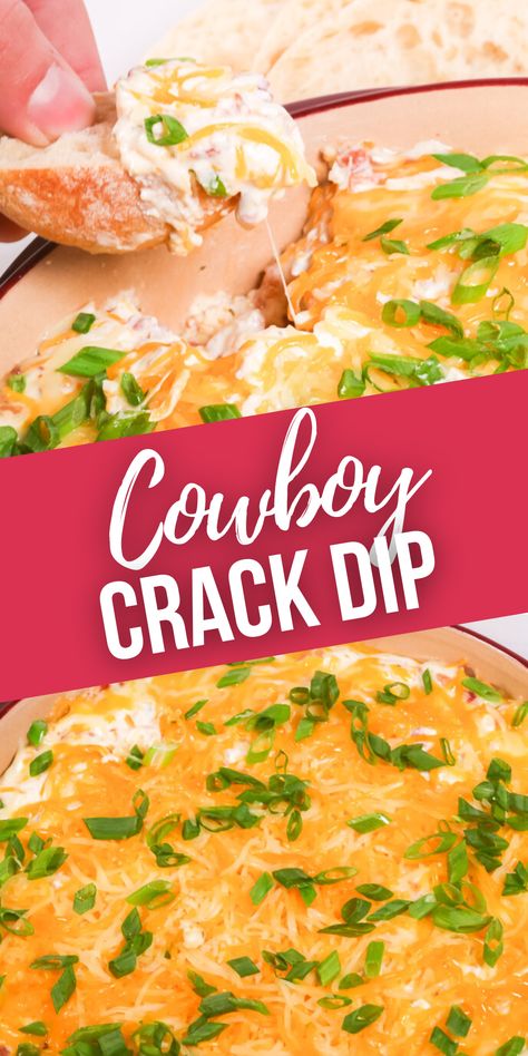 Cowboy Crack Dip is an irresistible combination of ranch, bacon, and creamy cheesy goodness, perfect for your next event or casual movie night at home. It's a quick and easy dip to make and serve with chips, bread, or crackers. Cowboy Crackers Dip, Triscuit Dip, Cracker Dips Easy, Cowboy Dip Recipe, Cracker Dip Recipe, Easy Yummy Dips, Cowboy Dip, Easy Dips To Make, Cheddar Dip