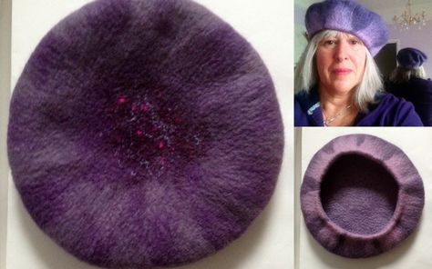 Felted Clothing, Make A Hat, Wool Batts, French Beret, Fabric Covered Button, The Next Step, Next Step, Wet Felting, Pink Silk