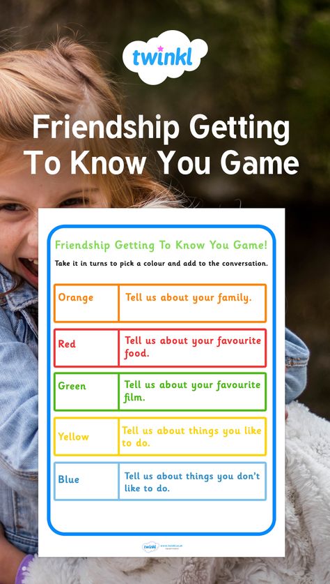 This game aims to allow students to practise answering questions to get to know their peers. The players take it in turns to pick out a coloured item. Items that can be used include anything that comes in different colours e.g., buttons, stickers, sweets (e.g., Skittles, M and Ms, Smarties, Chocolate Eggs,) cut up pieces of fruit etc. The colour of the item chosen relates to how they will add to the conversation e.g., tell us your favourite food, tell us your favourite film. Smarties Chocolate, Questions About Yourself, Peer Mentoring, M And Ms, Tell Me About Yourself, Get To Know You Activities, Girl Guide, Inner Landscape, Peer Support