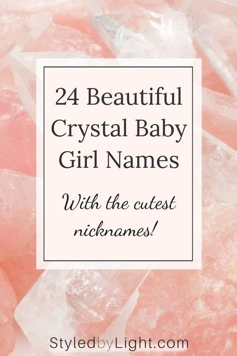 Looking for a beautiful and unique baby girl name? How about a name inspired by gorgeous gemstones and crystals? These carefully curated crystal baby names range from modern and adorably boho to elegant and sophisticated. I've included the crystal meanings, as well as the CUTEST nicknames! Click to read the list. #bohobabyname Mystical Girl Names, Celestial Baby Names, Spiritual Names, Names With Nicknames, Crystal Girl, List Of Girls Names