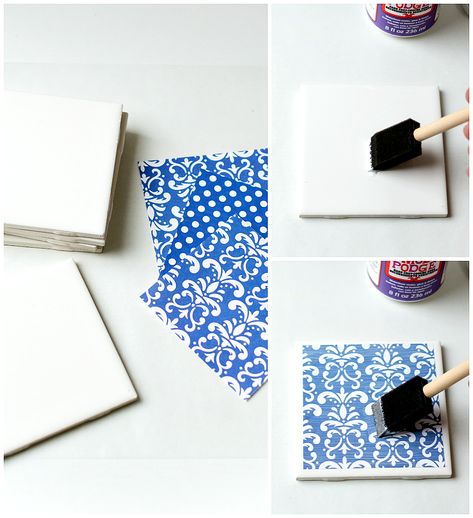 DIY Tile Coasters - It All Started With Paint Photo Tile Coasters, Diy Tile Coasters, Shell Decoupage, Coasters Tile, Diy Coasters Tile, Tile Diy, Coaster Diy, Coasters Diy, Paper Coasters