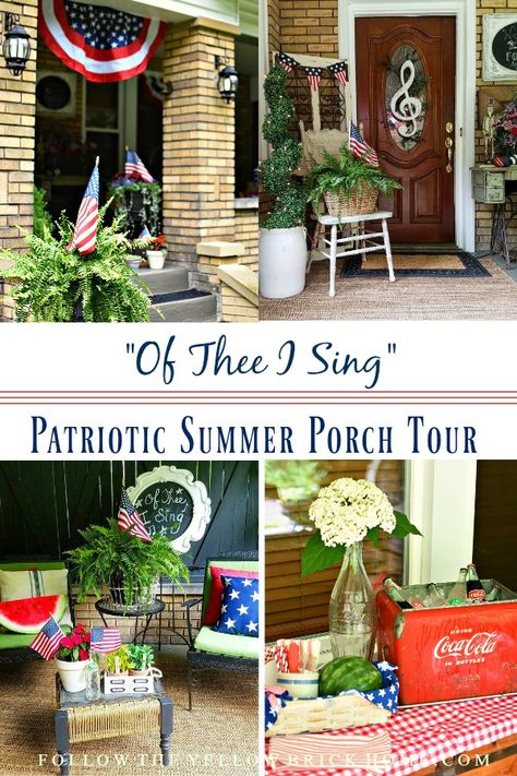 It’s A Patriotic Party! Patriotic Front Porch, Patriotic Porch, Porch Kits, Yellow Brick Home, Building A Porch, American Summer, Party Crafts, Summer Porch, Brick Home