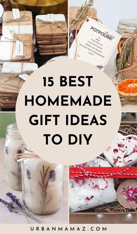 Looking for the best homemade gift ideas to DIY? Check out this list of 15 best DIY gift ideas that everyone will love. Gift Basket Of Homemade Items, Gifts Homemade Diy, Diy Gifts For Anyone, Simple Craft Gift Ideas, Homemade Gift Ideas For Parents, Cheap Homemade Christmas Gift Ideas, Homemade Gifts People Love, Diy Gifts That People Actually Want, Homemade Gift For Christmas