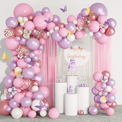 Baby Shower Princess Theme, Butterfly Balloons, Gold Confetti Balloons, Rose Gold Confetti, Purple Balloons, Rose Gold Balloons, Garland Arch, Engagement Decorations, 3d Rose