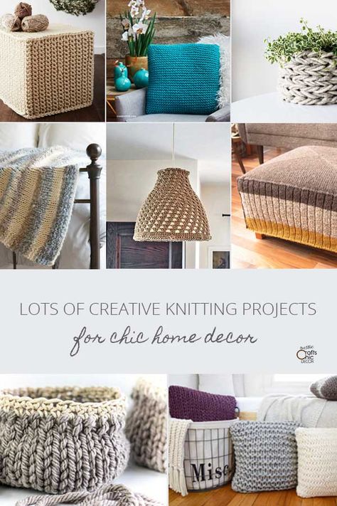 Knitting Projects For Chic Home Decor - Rustic Crafts & Chic Decor #knittingprojects #knittingpatterns #knittinginstructions #knittedhomedecor Boho Knitting, Knit Stitches For Beginners, Knitting Increase, Rustic Decorating, Creative Knitting, Upcycling Ideas, Rustic Crafts, Knitting Machine Projects, Knitting Blogs