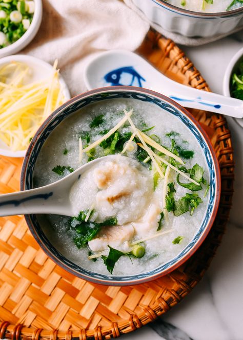 Fish Congee Recipe, Fish Congee, Congee Recipe, Flounder Fillet, Raw Ginger, Wok Of Life, Woks Of Life, The Woks Of Life, Porridge Recipes