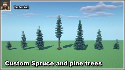 Custom Fantasy Trees Minecraft, Minecraft Pine Tree Design, Minecraft Spruce Tree Design, Minecraft Custom Pine Tree, Minecraft Trees Design Spruce, Custom Dark Oak Trees Minecraft, Minecraft Spruce Forest Builds, Minecraft Tree Tutorial, Minecraft Pine Tree