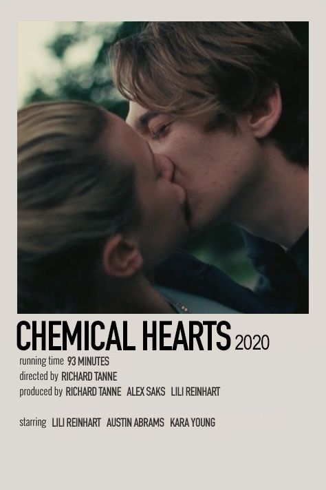 Chemical Hearts Poster, Romantic Film Poster, Romantic Movies Posters, Minimalistic Polaroid Poster, Chemical Hearts, Austin Abrams, Romcom Movies, Sarah Jones, Indie Movie Posters