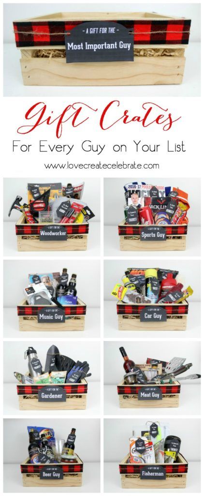 Instead of gift baskets, why not opt for the more manly Gift Crates for guys?! The perfect crate for any guy on your list, plus an amazing list of suggestions! Man Crates, Family Gift Baskets, Gift Baskets For Him, Boyfriend Gift Basket, Gift Crates, Diy Gifts For Men, Baskets For Men, Gift Baskets For Men, Basket And Crate