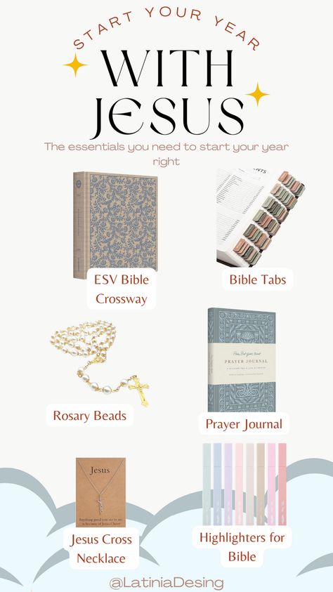 Embrace the new year with the essentials you need to start your spiritual journey right! 🌟✝️ From the ESV Bible by Crossway to Rosary Beads, Prayer Journal, Jesus Cross Necklace, and Bible Highlighters with tabs, this faith kit is crafted for a blessed beginning. Click the link to embark on a meaningful journey on Amazon! 🎉🛍️ #NewYearWithJesus #FaithEssentials #AmazonFinds How To Highlight Your Bible, Bible Essentials, Bible Highlighters, Christian Vision Board, Jesus Cross Necklace, Small Business Marketing Plan, Esv Journaling Bible, Esv Bible, Cute Bibles