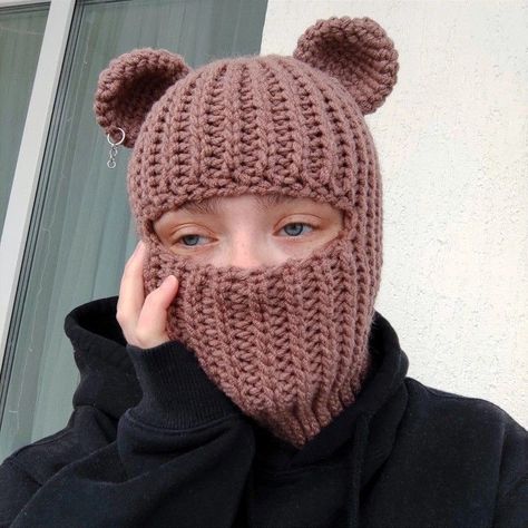 Cute Balaclava Crochet, Cute Balaclava, Balaclava Crochet Pattern, Vetements Shoes, Ski Masks, Crochet Mask, Knitted Balaclava, Crochet Cap, Bear Hat