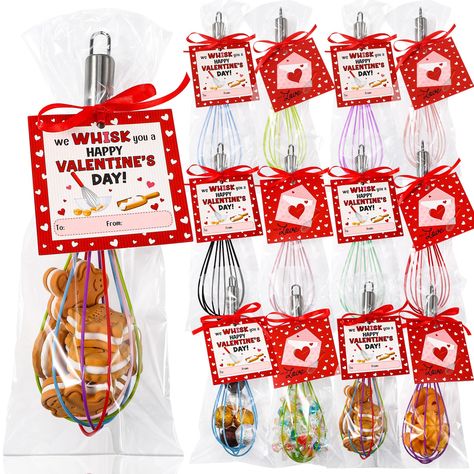 PRICES MAY VARY. Valentine's Day Gifts for Kids: you will receive 24 Valentine's Day whisks for cooking, 24 Valentine cards, 24 red ropes, and 24 gift bags; Which are a good gift option for kids' school classroom prizes, gift exchange, love notes and more Quality Material: these silicone whisk set has been crafted with quality materials like silicone and stainless steel, ensuring its durability and longevity, making it an ideal choice for mixing anything from cake batter to eggs; With the silico Valentine Gifts For Teachers, Valentine's Day Gifts For Kids, Kitchen Whisk, Gift Favors, Teacher Valentine Gifts, Classroom Prizes, Egg Beater, Whisks, Red Rope