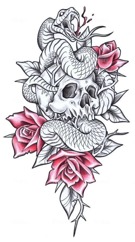 Really Detailed Tattoos, Snake And Skull Tattoo Feminine, Woman Head Tattoo, Tiktok Drawings, Snake Pictures, Bushido Tattoo, Tattoo Homme, Drawing Wood, Cobra Tattoo