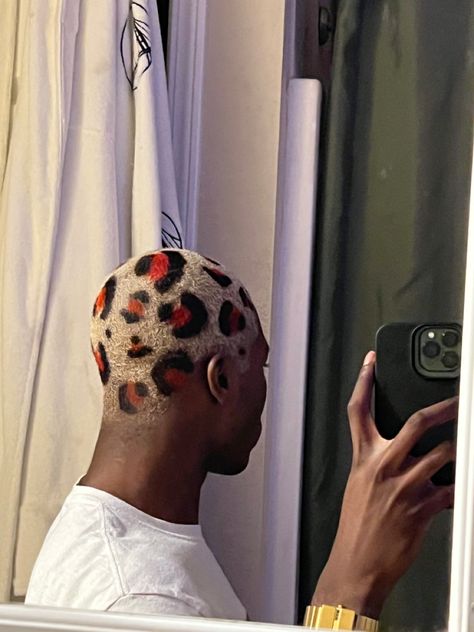 Colored Buzzcut Men, Painted Buzzcut Men, Cheetah Buzzcut, Leopard Print Buzzcut, Men’s Dyed Buzzcut, Leopard Print Hair Shaved, Cheetah Print Hair, Shaved Head Designs, Dry Frizzy Hair