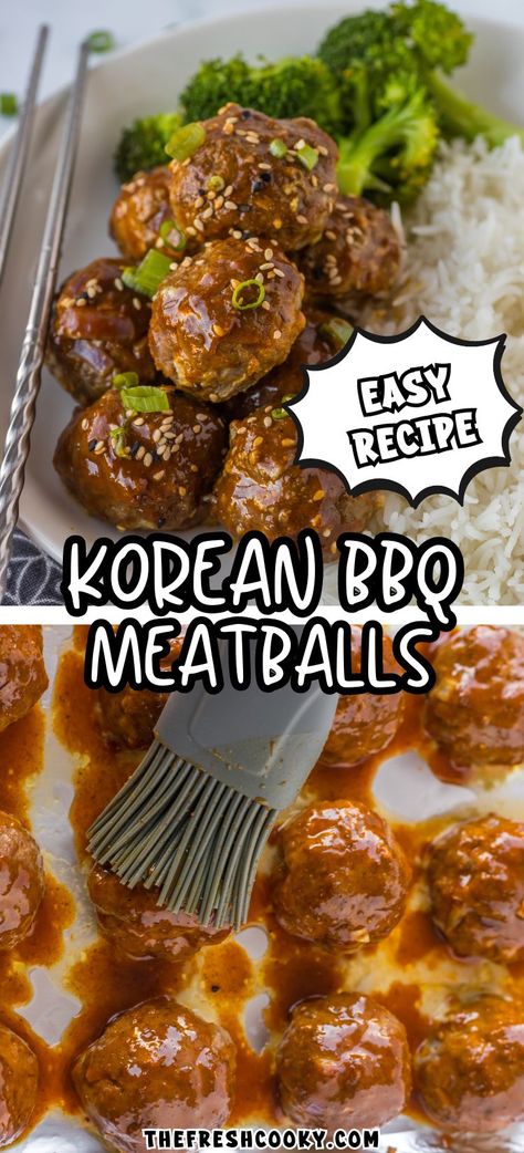 Experience the delightful flavors of these Korean BBQ Meatballs! Perfect for starting off a meal or as the star attraction, they're guaranteed to be a favorite dish in your kitchen. Don't miss out on the easy recipe shared by @thefreshcooky! Japanese Bbq Meatballs, Korean Meatballs Recipes, Korean Bbq Meatballs, Korean Meatballs, Bbq Meatball Recipe, Korean Bbq Sauce, Korean Recipe, Bbq Meatballs, Slow Cooker Meatballs