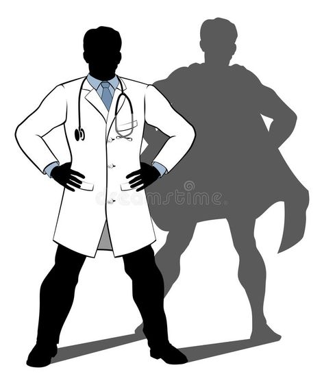 Doctor Super Hero Silhouette. A doctor super hero silhouette conceptual illustration of a doctor standing with his hands on his hips with a shadow revealing him royalty free illustration Hero Silhouette, Doctor Illustration, Superhero Doctor, Silhouette Illustration, Conceptual Illustration, Free Illustration, A Doctor, Free Vector Art, Free Illustrations