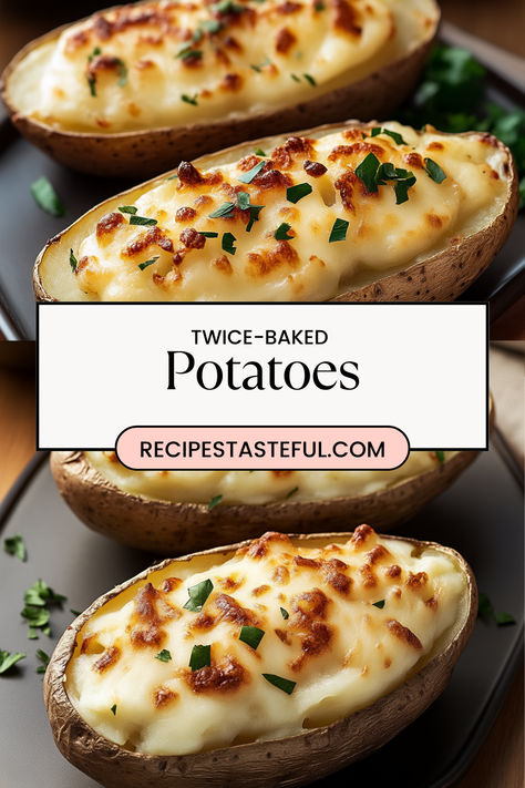 Rich and comforting, these twice-baked potatoes are perfect as a side dish or even a main course for a cozy meal. Creamy filling, cheesy topping, and a hint of green onion make them irresistible! Twice Baked Golden Potatoes, Baking Potatoes, Japanese Potato, Twice Baked Potato, Baked Potato Recipes, Twice Baked, Cheese Potatoes, Twice Baked Potatoes, Cozy Meals